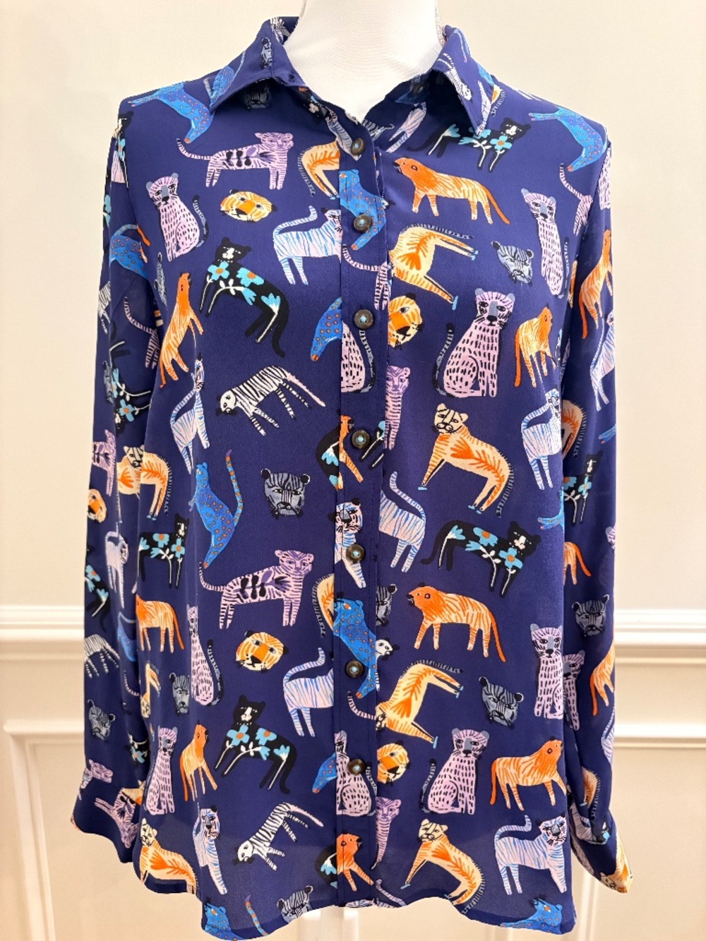 Anthropologie Silk Blouse Tiger Cat Print